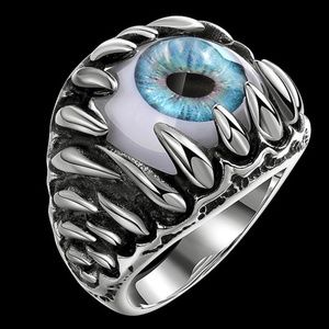 Stainless Steel Dragon claw blue eyeball ring